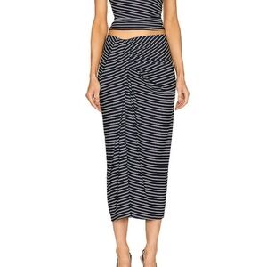 Ronny Kobo Rosalie Skirt Navy Stripe White Midi draped stretch Revolve M